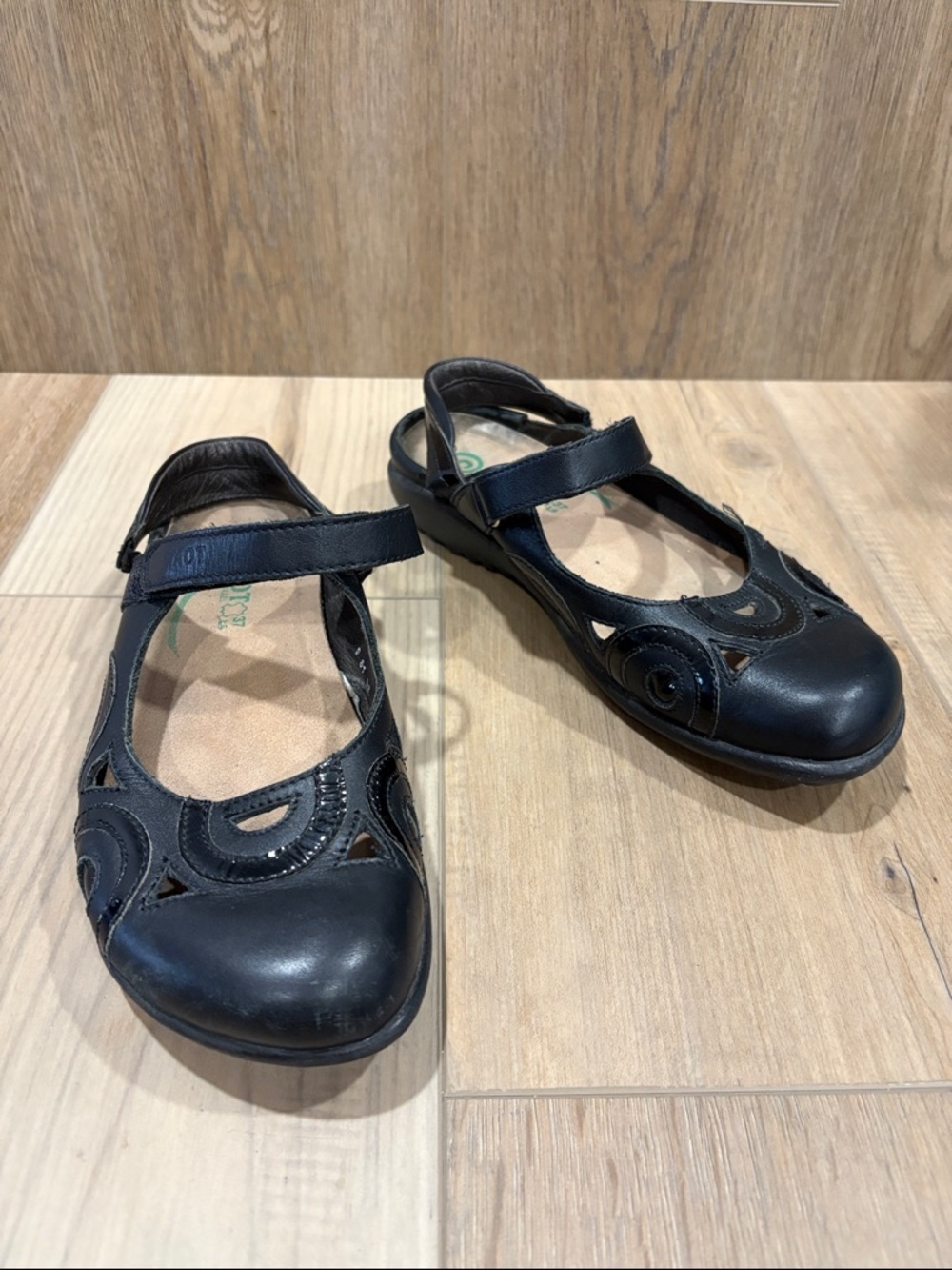 NAOT RONGO Ladies Mary Jane Leather Sandals Cut Out Sling Back Black 37 US 6.5